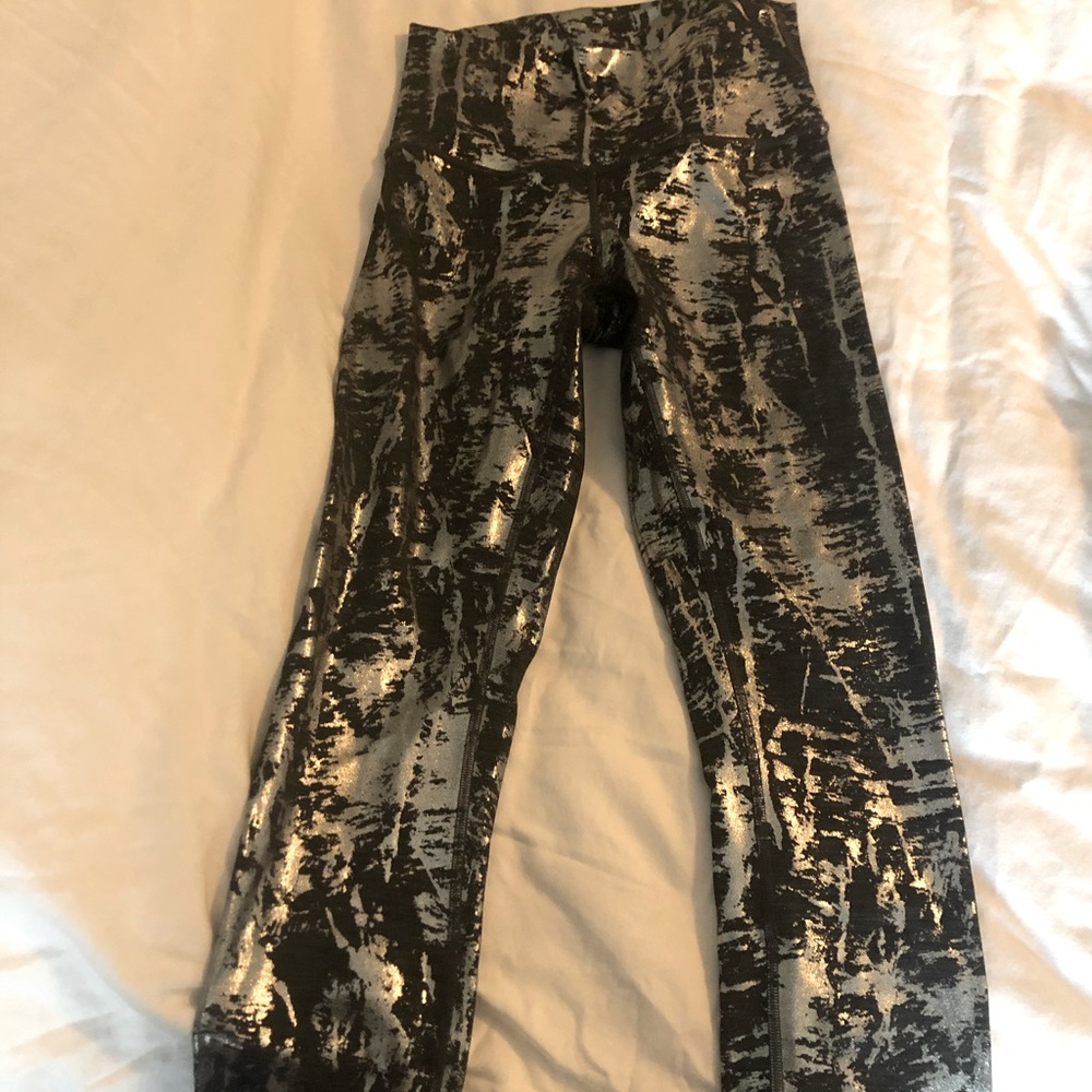 Metallic Lululemon workout pants.